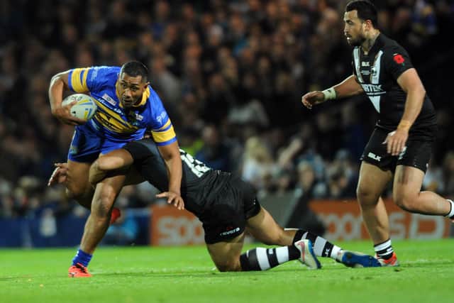 Ali Lauitiiti in action for Leeds Rhinos during the 2015 club-v-country international with New Zealand at Headingley. Picture: Steve Riding.