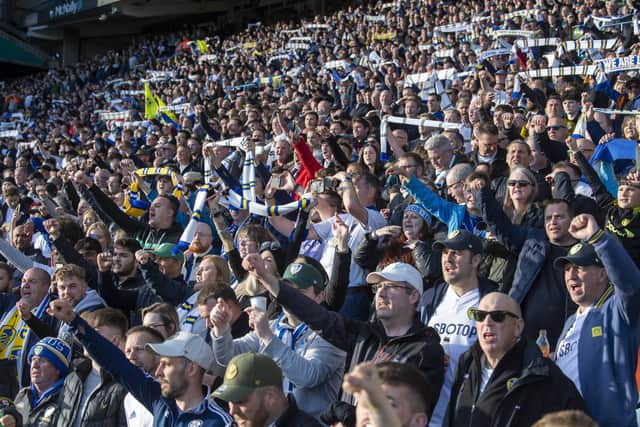 TENSION: Leeds United fans show their support during the game against Chelsea