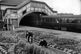 The distinctive wooden footbridge at Beverley Station in 1964