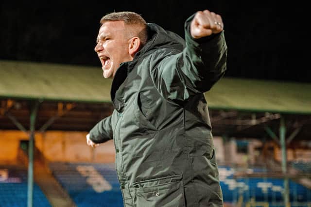 Wild celebrations: Manager Pete Wild and FC Halifax Town are in the play-offs, but can they win promotion? (Picture: Marcus Branston)