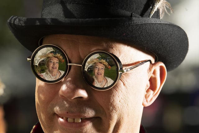 Vivian Moore from Bridlington is reflected in the glasses Andy Ireland
