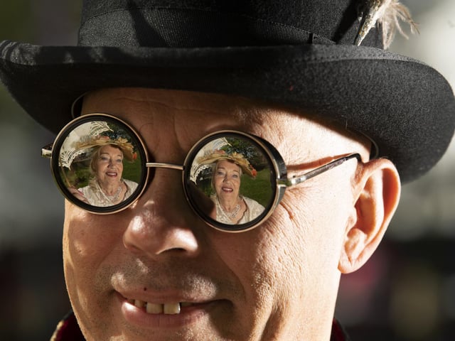 Vivian Moore from Bridlington is reflected in the glasses Andy Ireland