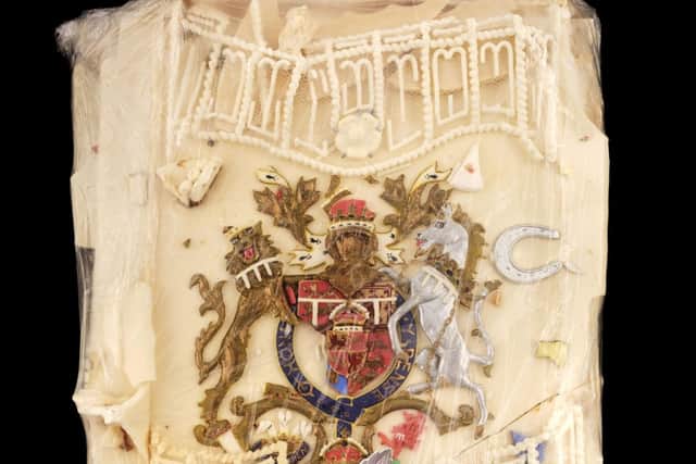 It is from one of the 23 official wedding cakes that were made for the wedding of Prince Charles and Lady Diana Spencer at St Paul’s Cathedral on Wednesday, July 29 in 1981.