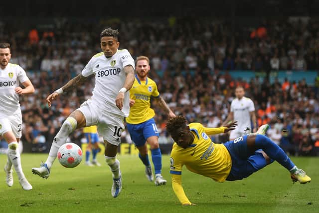 Leeds United's Raphinha takes on Brighton's Yves Bissouma (Picture: Jonathan Gawthorpe)