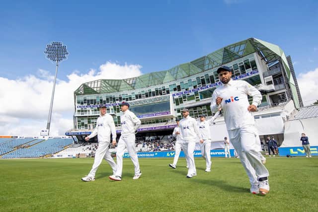 Yorkshire take to the field against Lancashire in front of banks of empty seats (Picture: SWPix.com)