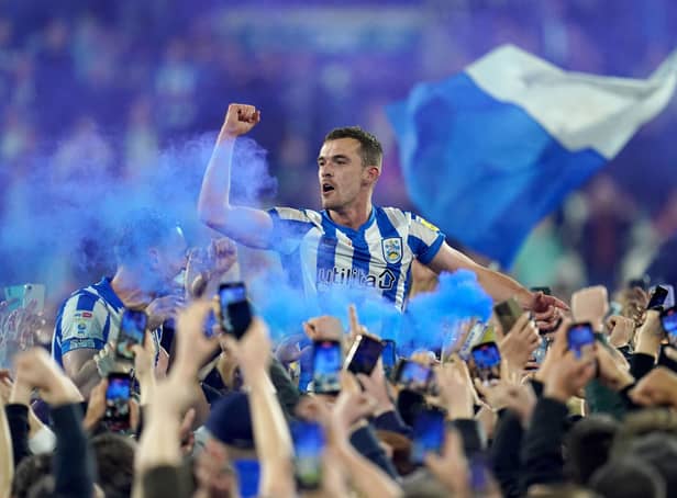 Huddersfield Town's Harry Toffolo celebrates getting through to the play off final. Picture: PA