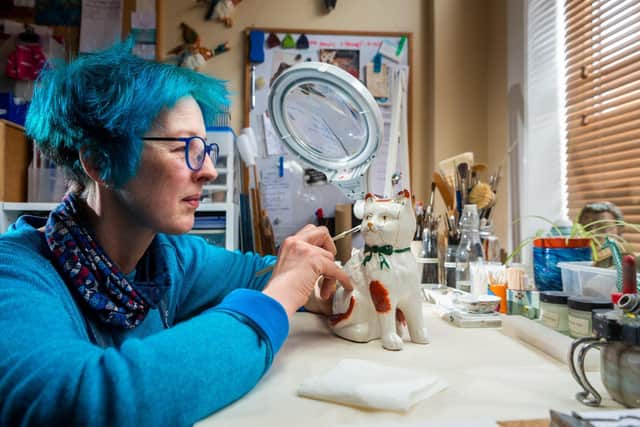 Kate Smith, Cracked Pots Antique Restorer, based in York. Kate restores ceramic antiques even those which are in many pieces similar to that of a jigsaw, taking great time removing old glue and carefully rebuilding the item to a pristine condition.