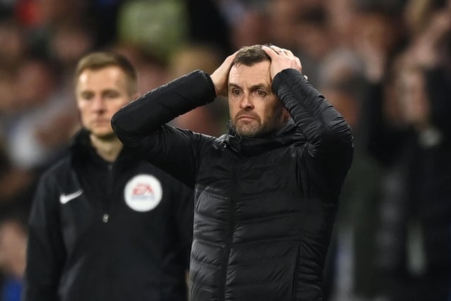 Luton Town boss Nathan Jones reacts during the game.