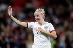 Beth Mead of England shows appreciation to the fans after the FIFA Women's World Cup 2023 Qualifier group D match between England and Northern Ireland at  on October 23, 2021 in London , United Kingdom. (Picture: Henry Browne/Getty Images)
