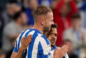 Huddersfield Town's Jordan Rhodes (left) celebrates with Duane Holmes after scoring the winning goal in the play-off semi-final against Luton Town (Picture: PA)