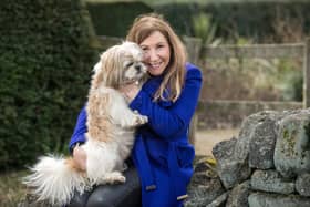 Kay Mellor pictured with her dog Happy by Yorkshire Post photographer Bruce Rollinson in 2021