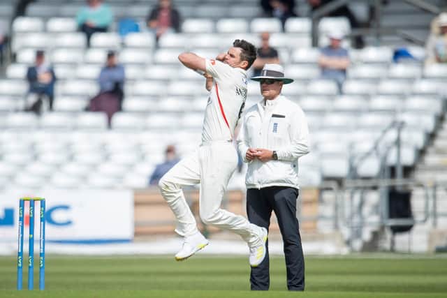 Got him: Lancashire's Jimmy Anderson claimed Joe Root's wicket in the second innings. Picture by Allan McKenzie/SWpix.com