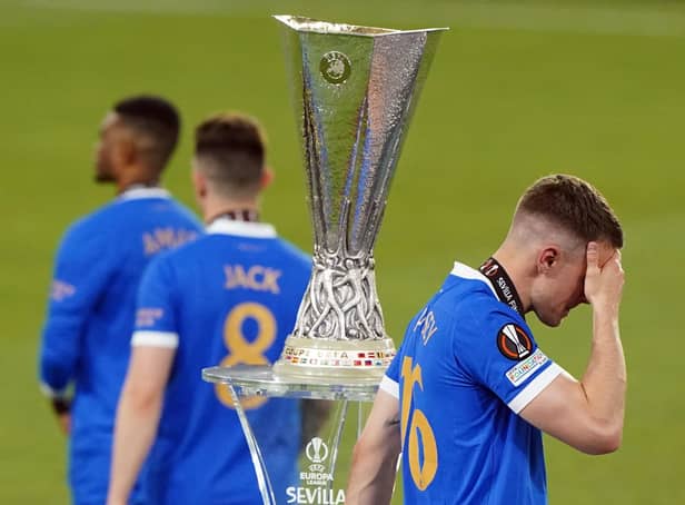 Rangers' Aaron Ramsey walks past the trophy following defeat in the UEFA Europa League Final at the Estadio Ramon Sanchez-Pizjuan, Seville. (Picture: PA)