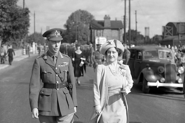 King George VI and Queen Elizabeth inspect Northern Command at Catterick Camp. Taken on August 25, 1940.