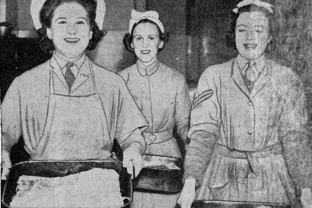 The caption in the newspaper said: "These girls, attached to the cookhouse at York, are able to give a few hints on home cooking to their Army colleagues." Taken on March 21, 1940.