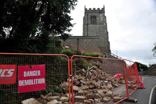 The wall in Kirkby Malzeard collapsed in 2020