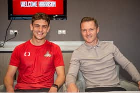 New Doncater Rovers signing Harrison Biggins (left) with manager Gary McSheffrey. Picture: Heather King Photography.