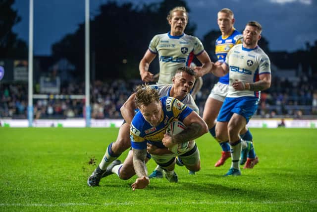 Blake Austin goes over for a try against Wakefield. (Picture: Bruce Rollinson/YP)
