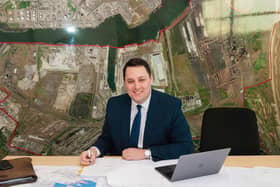 Tees Valley mayor Ben Houchen signing a deal with SSI UK for the acquisition of the former Redcar steelworks land. The 840 acre site on the south bank of the Tees has been transferred to the South Tees Development Corporation, allowing the huge site to be cleaned up and rejuvenated, bringing in new jobs.