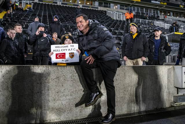 WELCOME: Hull City owner Acun Ilicali is welcomed to the MKM Stadium by fans ahead of their Championship clash against Blackburn Rovers 
Picture Tony Johnson