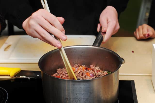 A meal being prepared at the Ministry of Food in Leeds.