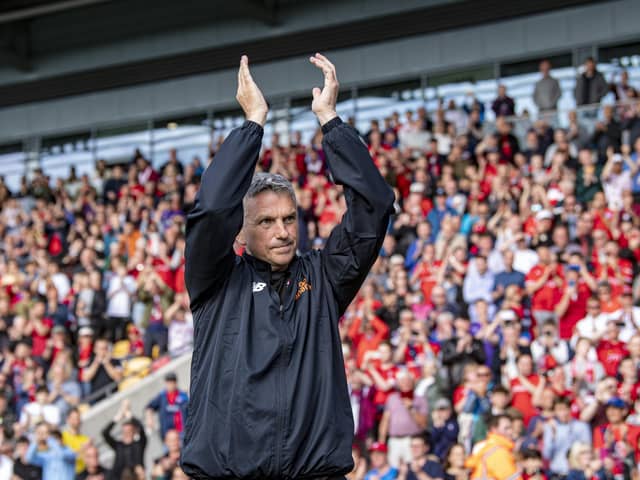 York City manager John Askey celebrates promotion.  Picture: Tony Johnson