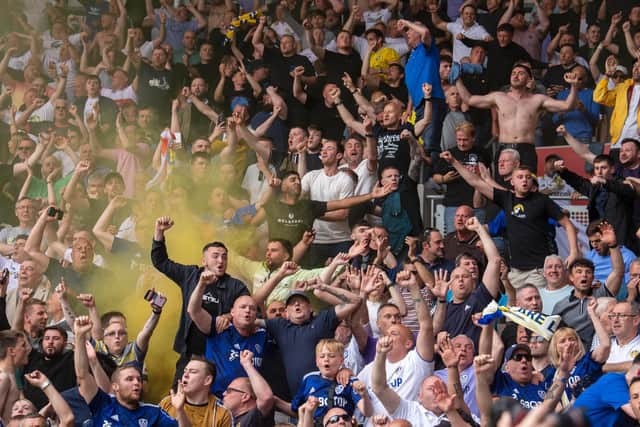 JOY: Leeds United fans celebrate their escape