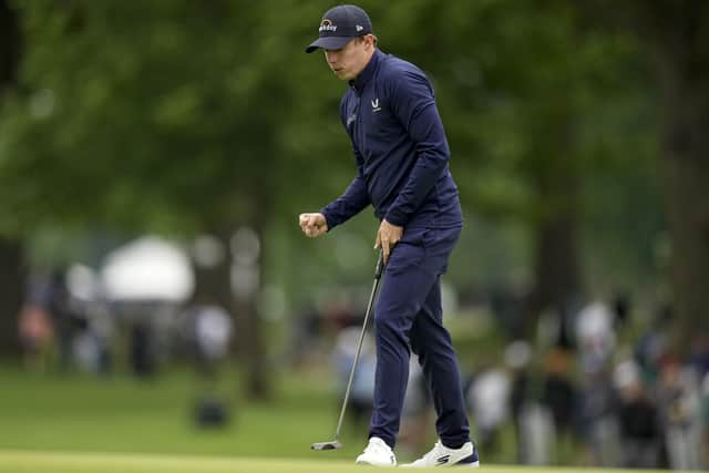 Matt Fitzpatrick, of England, celebrates after a birdie on the sixth hole. (AP Photo/Eric Gay)