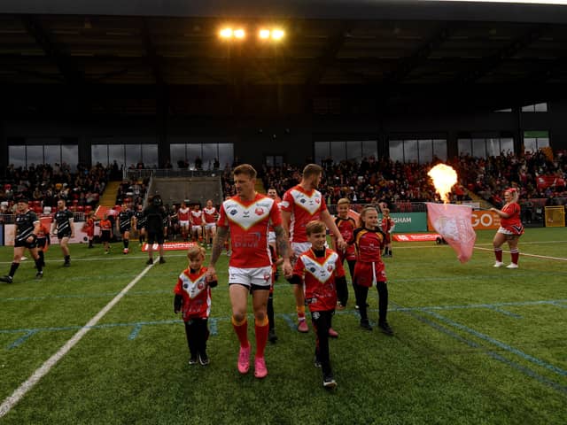 Sheffield Eagles' Anthony Thackeray leads the team out at their new home. Pictures: Simon Hulme