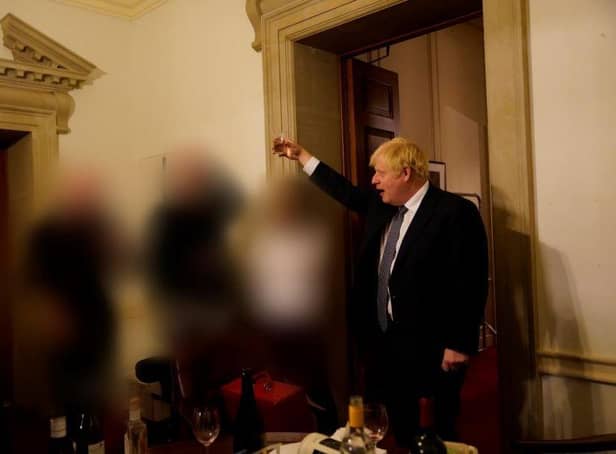 Prime Minister Boris Johnson at a gathering in 10 Downing Street for the departure of a special adviser on 13/11/20.