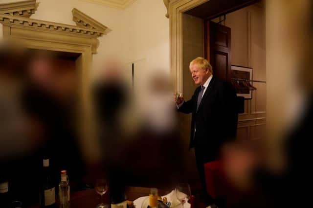 Prime Minister Boris Johnson at a gathering in 10 Downing Street for the departure of a special adviser on 13/11/20.