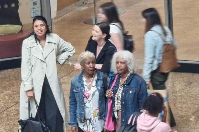 Stars filming in the shopping centre (pic: Danny Burkhill)
