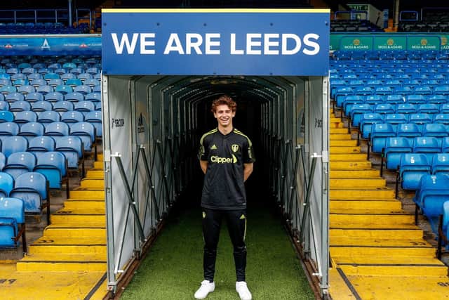 New kid on the block: Leeds United’s new £25m USA international midfielder Brenden Aaronson. Picture: LUFC