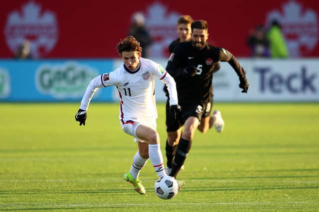 International class: Leeds United's new signing Brenden Aaronson in a USA international. (Photo by Vaughn Ridley/Getty Images)