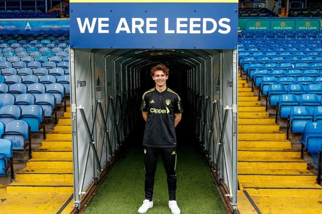 Leeds United's new signing Brenden Aaronson is unveiled at Elland Road. Picture: Leeds United.