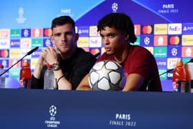 Liverpool's Andrew Robertson and Trent Alexander-Arnold during a press conference at the Stade de France ahead of the UEFA Champions League Final in Paris on Saturday.  Picture: UEFA/PA Wire.