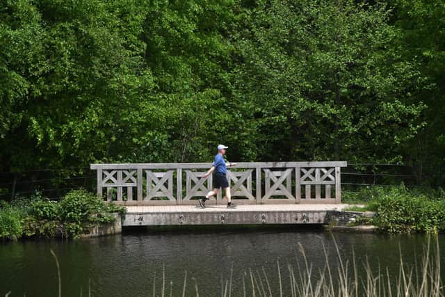 A walker enjoys warm weather in Roundhay Park, Leeds, earlier this year