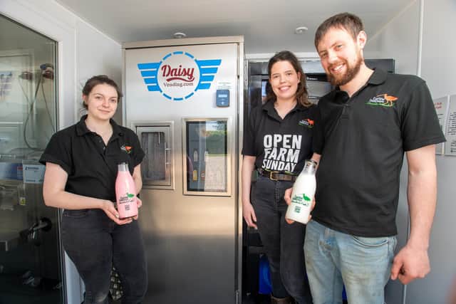 Their milk dispenser, which uses resuable glass bottles, is a hit with Hessay villagers