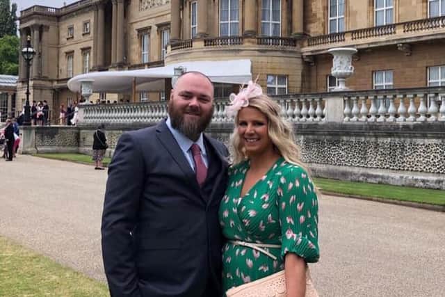 Iain Geraghty and Michelle Williams from Cross Leigh Stores in Austwick at the Buckingham Palace garden party