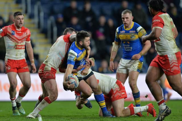 Leeds Rhinos' Tom Briscoe looks for the pass against St Helens at Headingley Stadium last month.  Picture: Bruce Rollinson