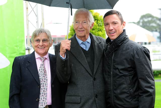 Riding legends: Former jockeys Willie Carson (left) and Lester Piggott with Frankie Dettori (right) at Doncaster Racecoiurse back in 2013. Picture: Anna Gowthorpe/PA Wire