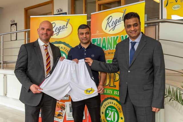 (from left) Davide Longo - Chief Commercial Officer Bradford City AFC, Faz Ali – Group Sales & Marketing Director Regal Foods, Younis Chaudhry – CEO Regal Foods