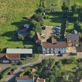The White Swan at Thornton-le-Clay from the air