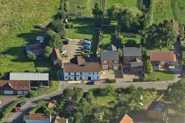 The White Swan at Thornton-le-Clay from the air