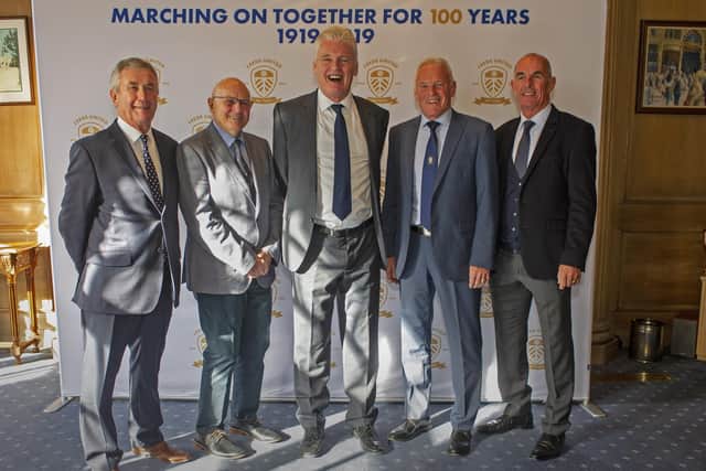 Leeds United 70's legends Trevor Cherry (left), Terry Cooper, Gordon McQueen, Eddie Gray and Joe Jordan at a civic reception at Leeds Civic Hall for Leeds United celebrating the 100 anniversary of the club (Picture: Tony Johnson)