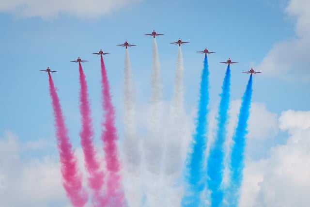 The Red Arrows flying over London this afternoon