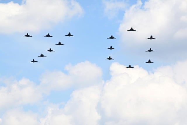 RAF Typhoon jets fly in formation of the number 70 over Buckingham Palace in London during the Platinum Jubilee flypast on day one of the Platinum Jubilee celebrations