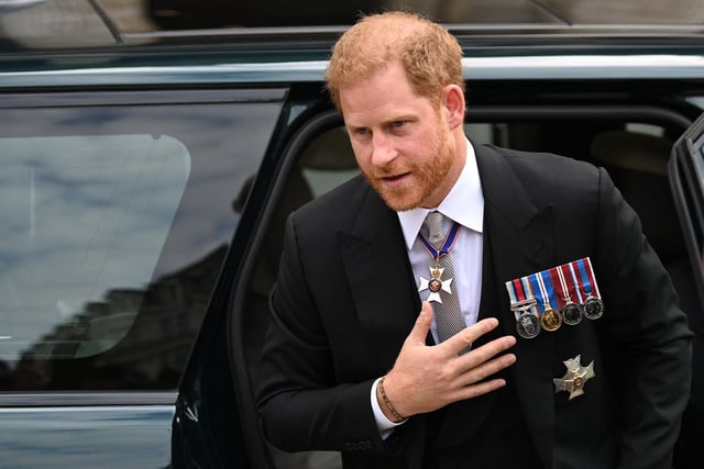 Prince Harry arrives for the National Service of Thanksgiving for The Queen's reign at Saint Paul's Cathedral.