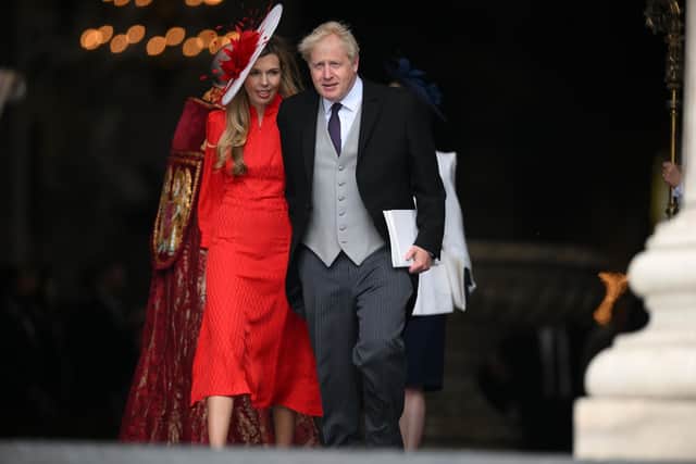 Prime Minister Boris Johnson and wife Carrie Johnson at the National Service of Thanksgiving at St Paul's Cathedral, London, on day two of the Platinum Jubilee celebrations for Queen Elizabeth II. PA