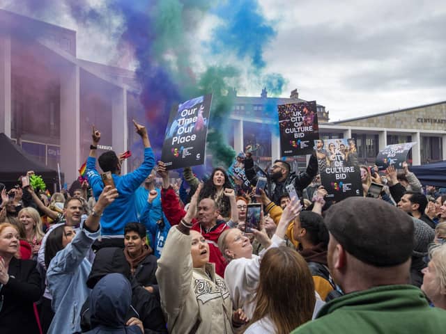 Celebrations after Bradford was announced the UK City of Culture 2025. Pic: Bruce Rollinson.